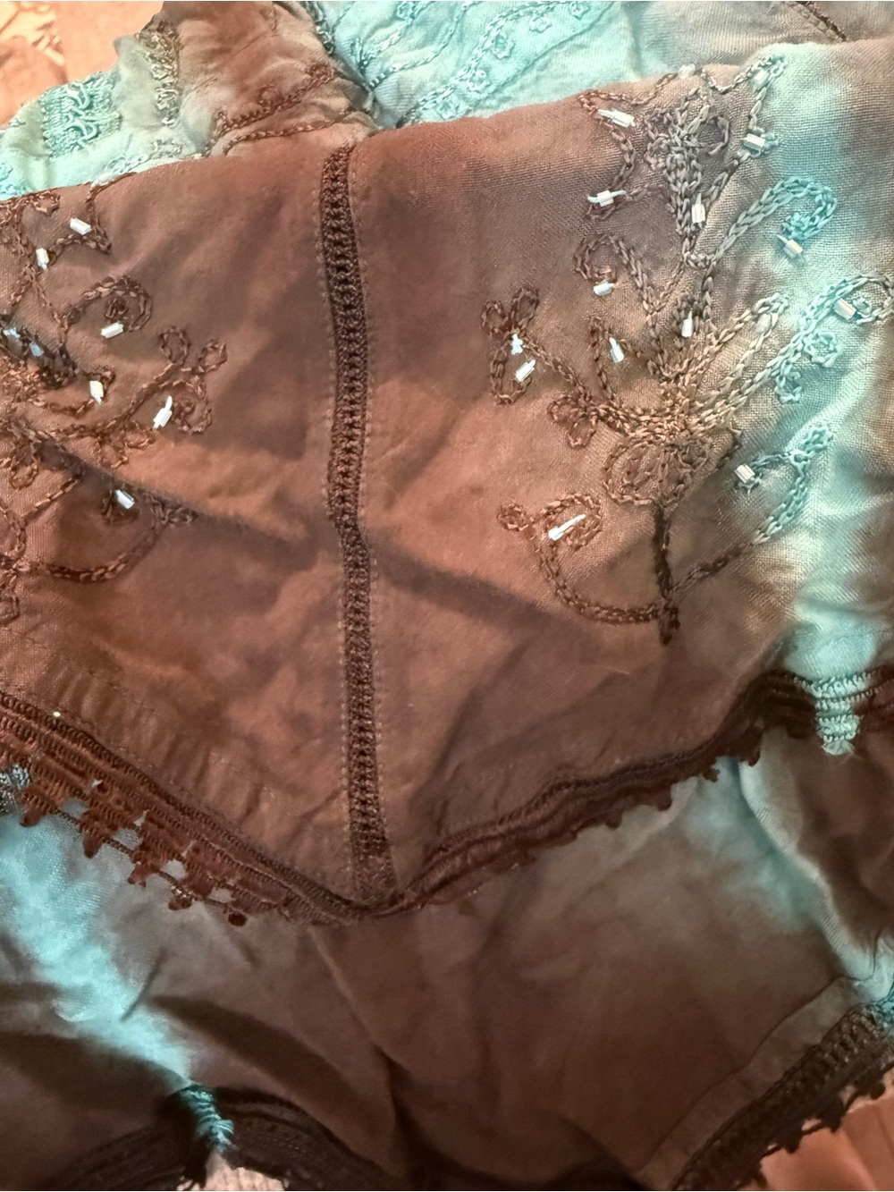Embroidered Teal & Black Sleeveless Cami with Button Front - Picture 7 of 7